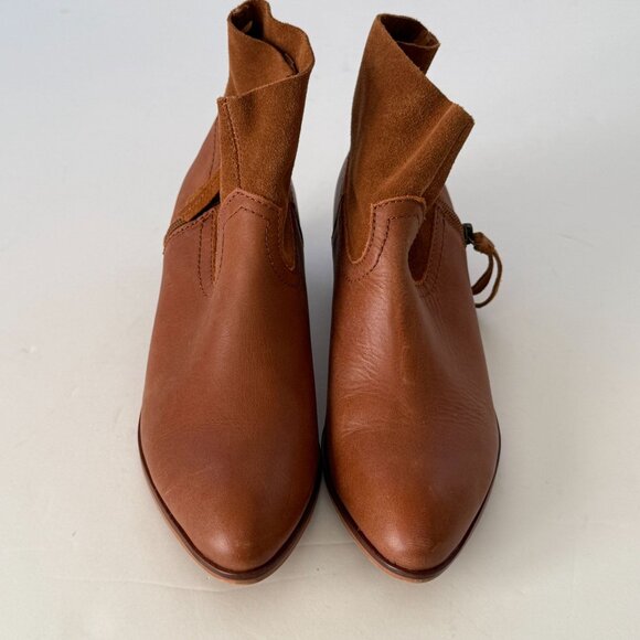 FRYE Brown Leather & Suede Women's Ankle Boots Size 8.5 Side Zipper - Picture 2 of 10